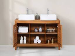 Vente-unique Acacia Wood Bathroom Unit With Double Basin - 130 Cm - PULUKAN in Walnut - thumbnail 4