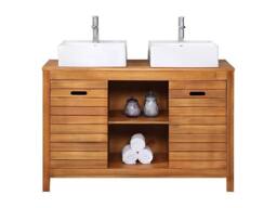 Vente-unique Acacia Wood Bathroom Unit With Double Basin - 130 Cm - PULUKAN in Walnut - thumbnail 2
