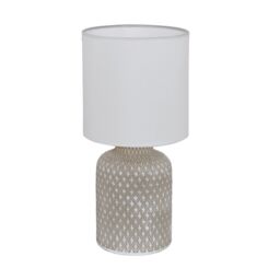 Loops Table Desk Lamp Grey Patterned Ceramic Shade White Fabric Bulb E14 1x40W