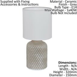 Loops Table Desk Lamp Grey Patterned Ceramic Shade White Fabric Bulb E14 1x40W - thumbnail 2