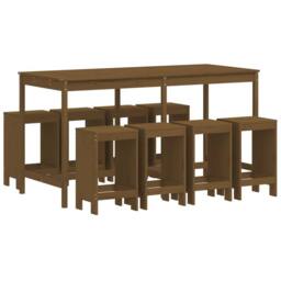 Berkfield Home 9 Piece Garden Bar Set Honey Brown Solid Wood Pine - thumbnail 1