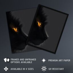 Artery8 Wall Art Print Black Cat Lover Orange Gold Eyes Profile Portrait Art Framed Poster - Size: A4 - thumbnail 2