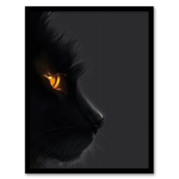 Artery8 Wall Art Print Black Cat Lover Orange Gold Eyes Profile Portrait Art Framed Poster - Size: A4 - thumbnail 1