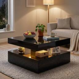 Kelvenix Coffee Table with Storage in Black - Size: 0.6m2 - thumbnail 4