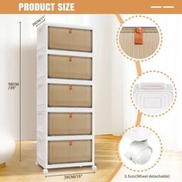 EONLION 5 Tier Plastic Storage Drawers Box Tower in White - Size: 500mm - thumbnail 2