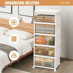 EONLION 5 Tier Plastic Storage Drawers Box Tower in White - Size: 500mm - thumbnail 1