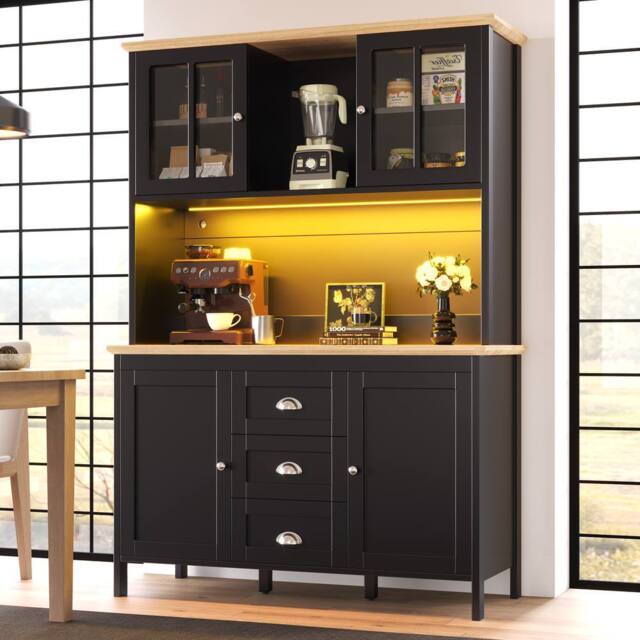 BTM Tall Sideboard with LED Lighting, 4 Doors & 3 Drawers in Black - image 1