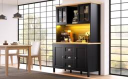 BTM Tall Sideboard with LED Lighting, 4 Doors & 3 Drawers in Black - thumbnail 5