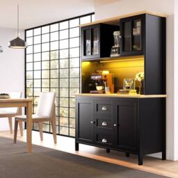 BTM Tall Sideboard with LED Lighting, 4 Doors & 3 Drawers in Black - thumbnail 2