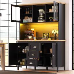 BTM Tall Sideboard with LED Lighting, 4 Doors & 3 Drawers in Black - thumbnail 4