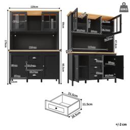 BTM Tall Sideboard with LED Lighting, 4 Doors & 3 Drawers in Black - thumbnail 6