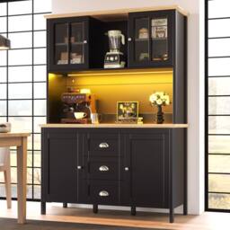 BTM Tall Sideboard with LED Lighting, 4 Doors & 3 Drawers in Black - thumbnail 1