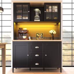 BTM Tall Sideboard with LED Lighting, 4 Doors & 3 Drawers in Black - thumbnail 3