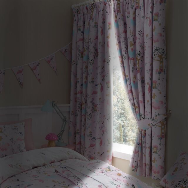 Happy Linen Company Enchanted Forest Fully Lined Thermal Blackout Pencil Pleat Curtain Set in Pink - Size: 167 cm width x 183 cm drop - image 1