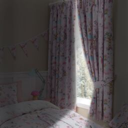 Happy Linen Company Enchanted Forest Fully Lined Thermal Blackout Pencil Pleat Curtain Set in Pink - Size: 167 cm width x 183 cm drop