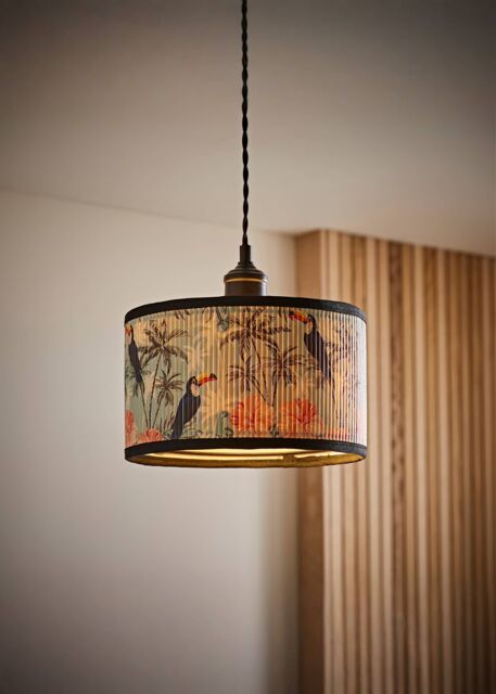 ValueLights Daintree Bamboo Pastel Jungle Drum Easy Fit Light Lamp Shade with Bulb in Natural - Size: Medium - image 1