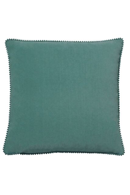 Furn Cosmo Soft Velvet Pom Pom Trimmed Cushion in Blue - Size: 45 cm x 45 cm - image 1