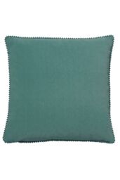 Furn Cosmo Soft Velvet Pom Pom Trimmed Cushion in Blue - Size: 45 cm x 45 cm