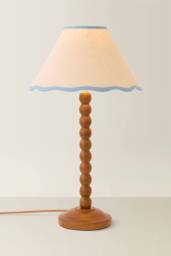 ValueLights Bobbin Colour Trim Linen Shade Walnut Bobble Table Lamp in Baby Blue - thumbnail 3