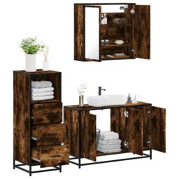 Berkfield Home 3 Piece Bathroom Furniture Set Smoked Oak Engineered Wood in Brown - thumbnail 1