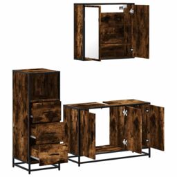 Berkfield Home 3 Piece Bathroom Furniture Set Smoked Oak Engineered Wood in Brown - thumbnail 6