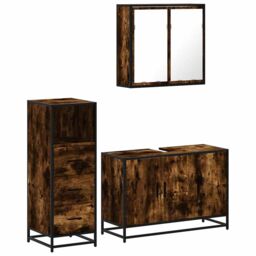 Berkfield Home 3 Piece Bathroom Furniture Set Smoked Oak Engineered Wood in Brown - thumbnail 2