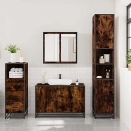 Berkfield Home 3 Piece Bathroom Furniture Set Smoked Oak Engineered Wood in Brown - thumbnail 3