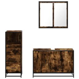 Berkfield Home 3 Piece Bathroom Furniture Set Smoked Oak Engineered Wood in Brown - thumbnail 5