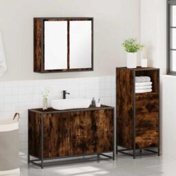 Berkfield Home 3 Piece Bathroom Furniture Set Smoked Oak Engineered Wood in Brown - thumbnail 4