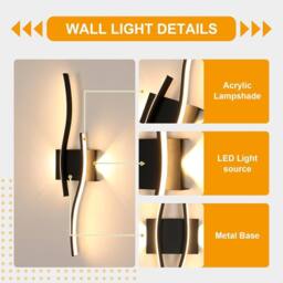 COMELY Indoor Wall Lights, 20W Modern Acrylic Black Wall Lights, Warm Light - thumbnail 6
