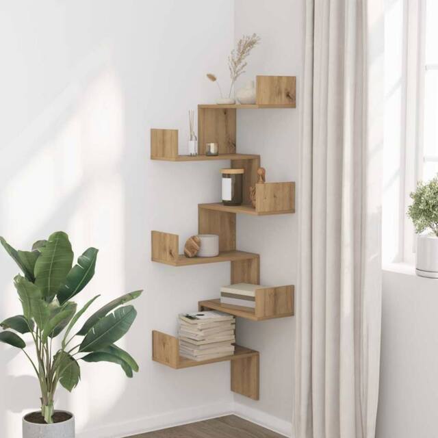 Berkfield Home Wall Corner Shelf Artisian Oak 45x45x147 cm Engineered Wood in Brown - Size: 45 x 45 x 147 cm