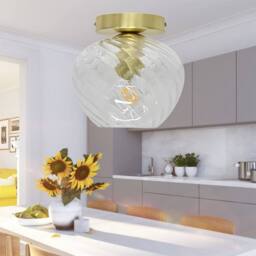 First Choice Lighting Set of 2 Bradson - Clear Swirl Glass Satin Brass Ceiling Lights - thumbnail 5