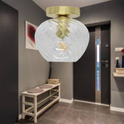 First Choice Lighting Set of 2 Bradson - Clear Swirl Glass Satin Brass Ceiling Lights - thumbnail 4