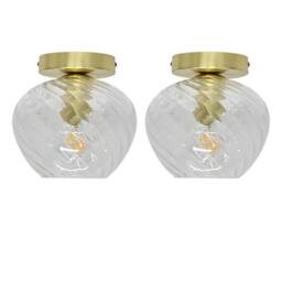 First Choice Lighting Set of 2 Bradson - Clear Swirl Glass Satin Brass Ceiling Lights - thumbnail 1