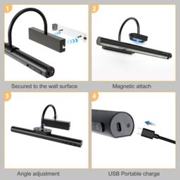 Harper Living Rechargeable Arched Picture Light with Remote, Dimmable in Black - thumbnail 2