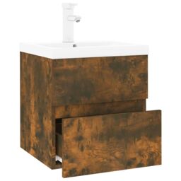 Berkfield Home Sink Cabinet with Built-in Basin Smoked Oak Engineered Wood in Brown - thumbnail 3