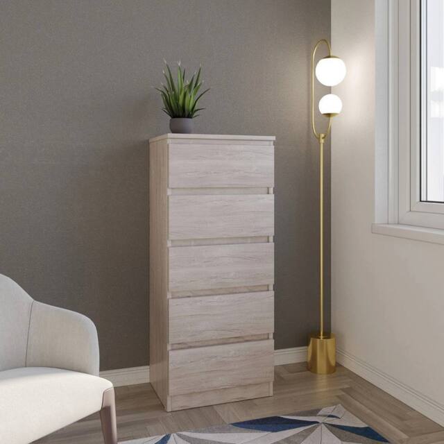FORGEVIO 5 Drawer Narrow Chest Urban Snow Grey Beige Oak Modern Large Storage - image 1