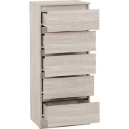 FORGEVIO 5 Drawer Narrow Chest Urban Snow Grey Beige Oak Modern Large Storage - thumbnail 3