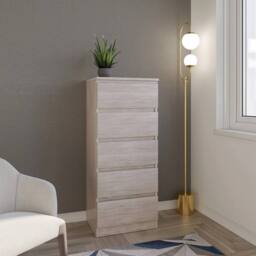 FORGEVIO 5 Drawer Narrow Chest Urban Snow Grey Beige Oak Modern Large Storage