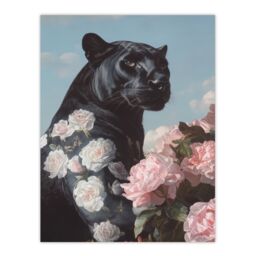"Artery8 Black Panther White Pink Roses Floral Portrait Wall Art Print - Size: W18"" x H24""" - thumbnail 1