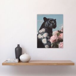 "Artery8 Black Panther White Pink Roses Floral Portrait Wall Art Print - Size: W18"" x H24""" - thumbnail 4