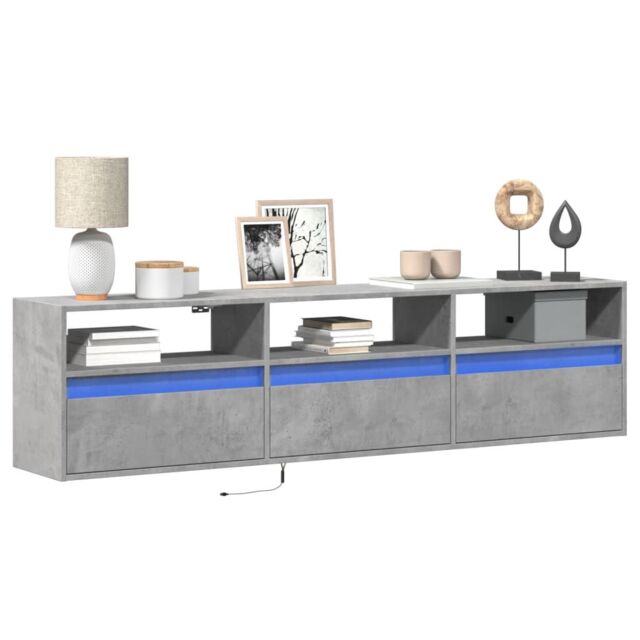 Berkfield Home TV Wall Cabinet with LED Concrete Grey 180x31x45 cm - Size: 180 x 31 x 45 cm - image 1