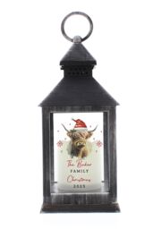 Personalised Memento Company Personalised Highland Cow Christmas LED Lantern in Black - thumbnail 1