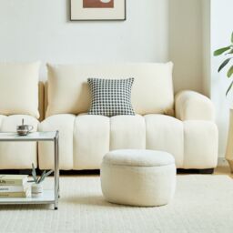 Nordlys Pouf de Salon Coffee Table with Storage Wood in White - thumbnail 4