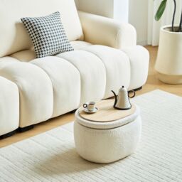 Nordlys Pouf de Salon Coffee Table with Storage Wood in White - thumbnail 6