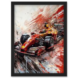 Artery8 Grand Prix Red Race Car Action Shot Paint Splat Artwork Framed Wall Art Print A4 in Black - thumbnail 1