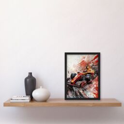 Artery8 Grand Prix Red Race Car Action Shot Paint Splat Artwork Framed Wall Art Print A4 in Black - thumbnail 2