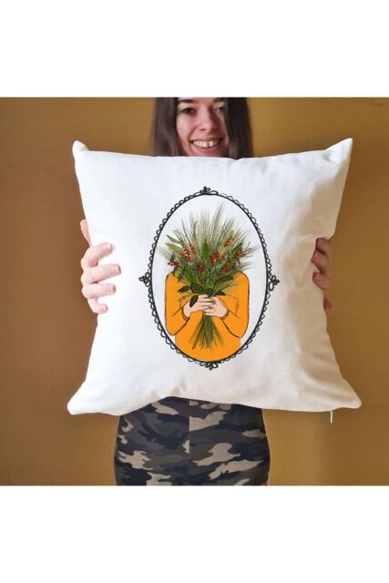 Afewhometruths December Birth Flower Cushion in Off-White - Size: 40 cm x 40 cm