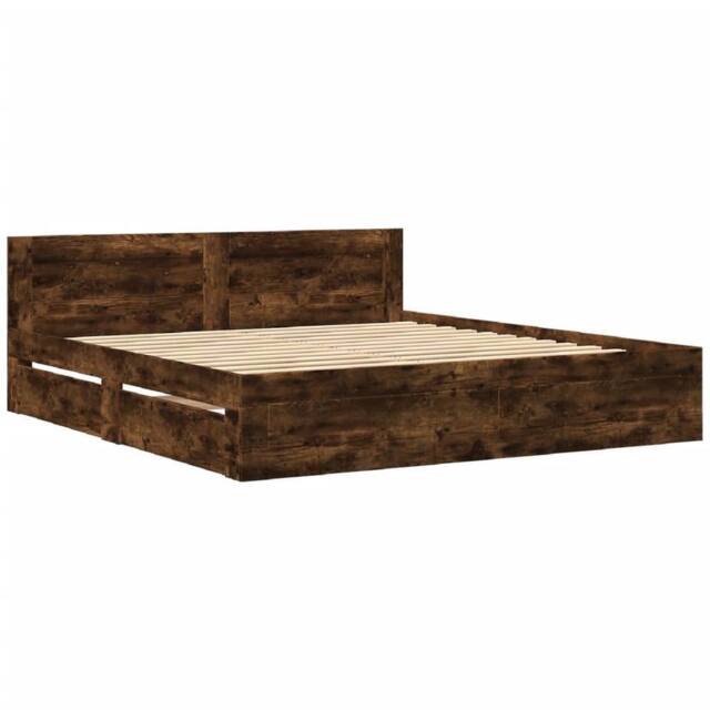 Berkfield Home Durable Bed Frame with Headboard without Mattress Smoked Oak 200x in Brown - image 1