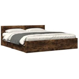 Berkfield Home Durable Bed Frame with Headboard without Mattress Smoked Oak 200x in Brown - thumbnail 3